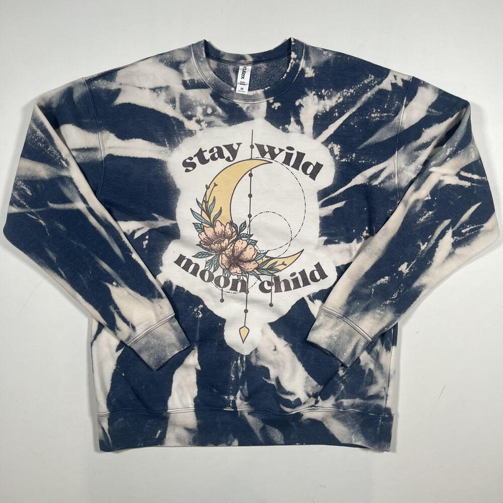 Tultex Sweatshirt Womens Medium Blue Tie Dye Stay Wild Moon Child Fleece Graphic